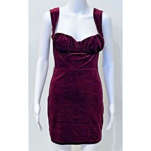 Windsor  Whimsigoth Fairy Burgundy Velvet Bodycon Babydoll Mini Dress Size M NWT